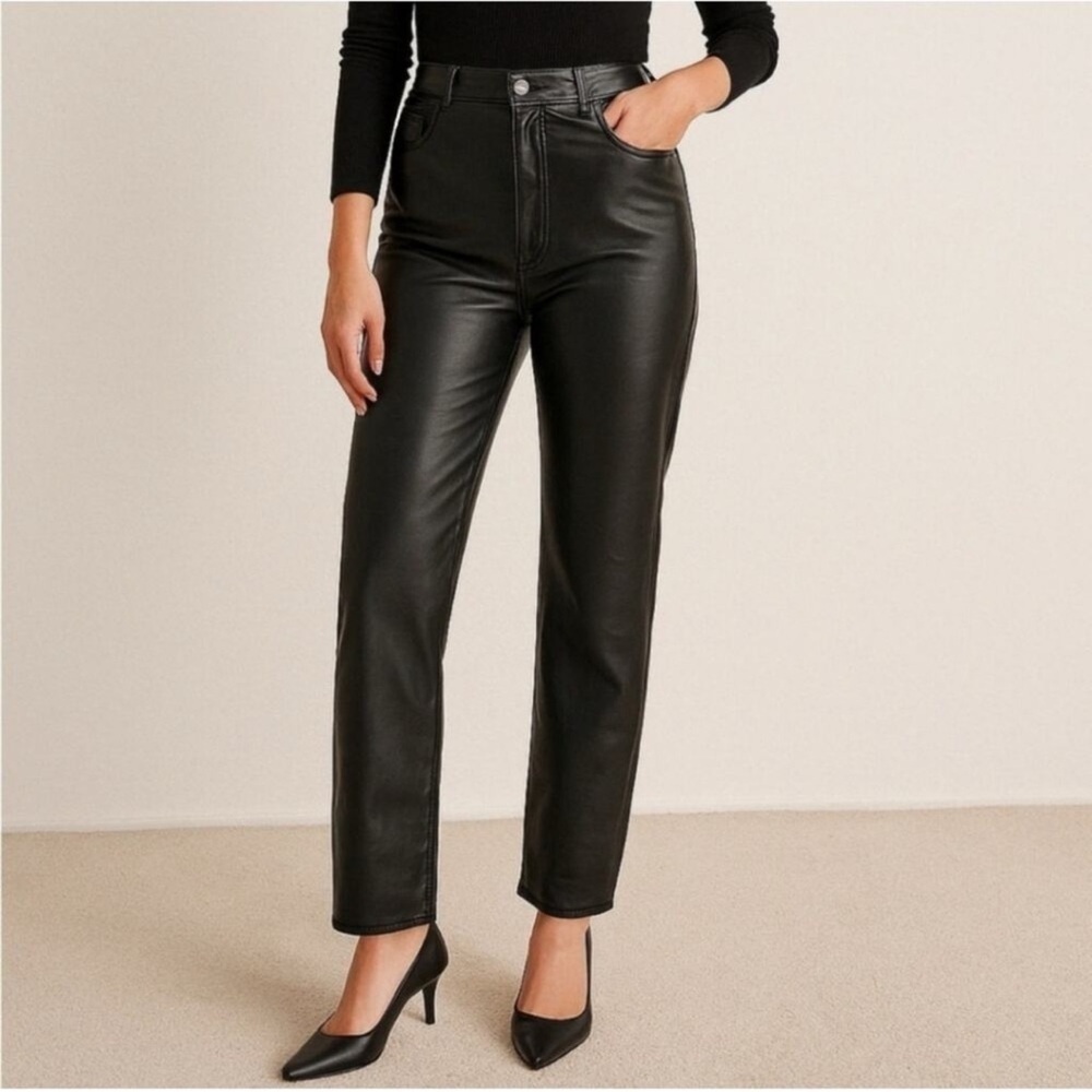 Aritzia Wilfred Melina Women's Black Faux Leather High Rise Straight  Pants 8